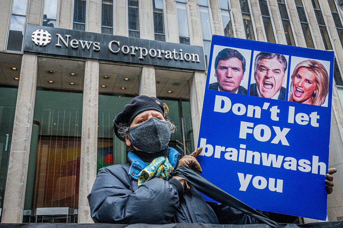 Manhattan, April 19, 2022: As part of Earth Week, activists from Rise and Resist, Truth Tuesdays and Extinction Rebellion gathered in the public space in front of Fox Headquarters in Manhattan to protest the network's climate coverage. (Photo by Erik McGregor/LightRocket via Getty Images)