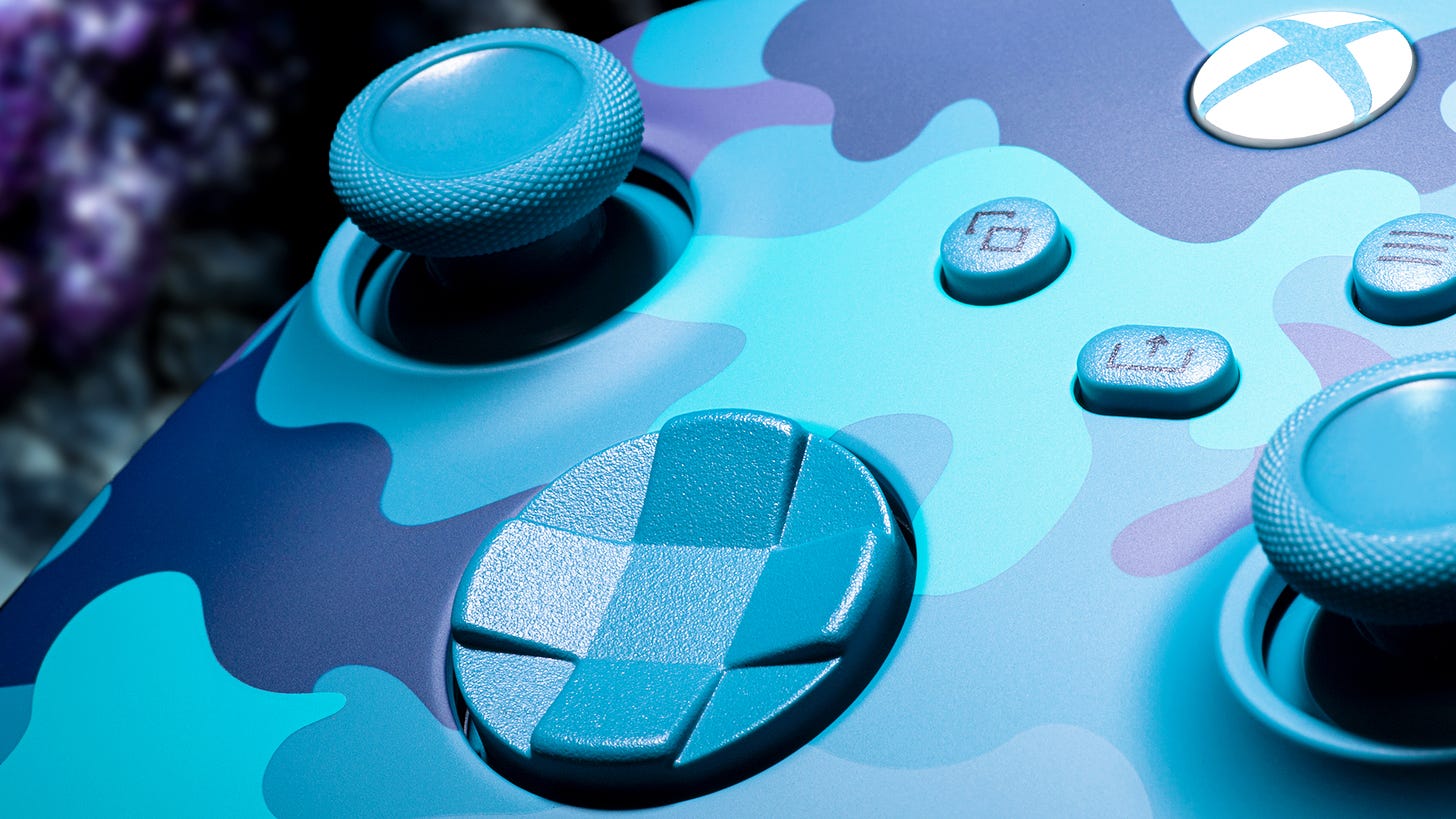Close up of the Xbox Wireless Controller Mineral Camo Special Edition