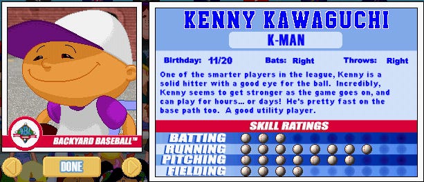 Image result for Kenny Kawaguchi backyard baseball 2001