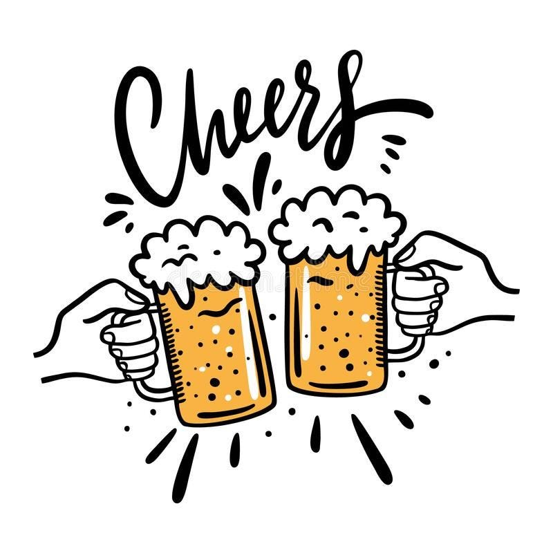 Cheers with beer glasses mug. Hand drawn vector illustration. Cartoon  style. Iso , #AFFILIATE, #vector, #drawn… | Beer drawing, How to draw  hands, Beer illustration