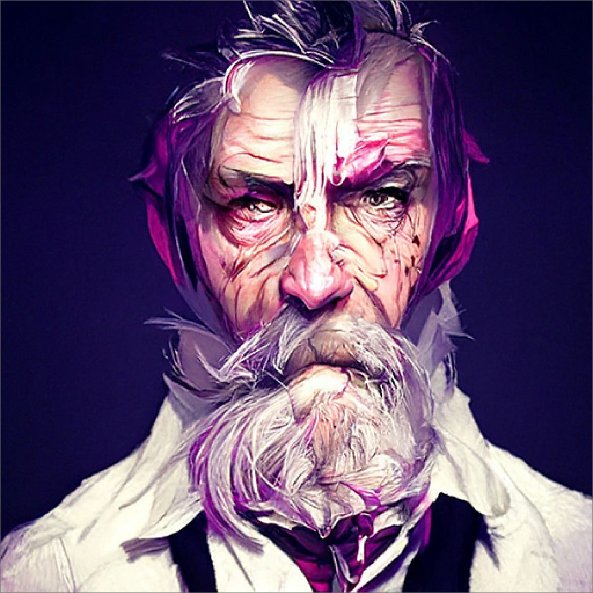“A dirty and dangerous old man, aristocratic, storm and fog, greg rutkowski and , artstation.”, “magenta and dark brown color scheme” joseafernandez ai art generative art Tips and tricks to write Prompts