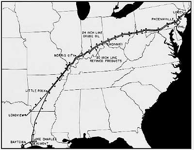 Map of Little Big Inch pipelines map of two WWII oil pipelines in United States