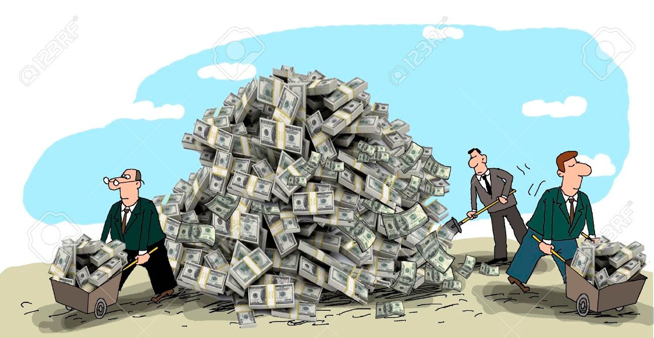 On The Ground Lies A Mountain Of Money, Business Making Money, Carry Their  Carts Stock Photo, Picture And Royalty Free Image. Image 31541325.