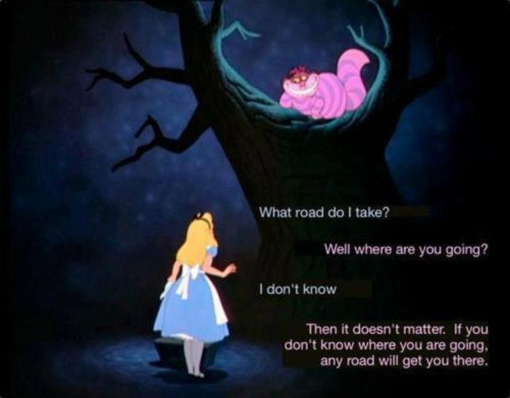 What road do I take well where are you going I dont know then it doesnt  matter if you dont know wher… | Alice and wonderland quotes, Wonderland  quotes, Leader in me