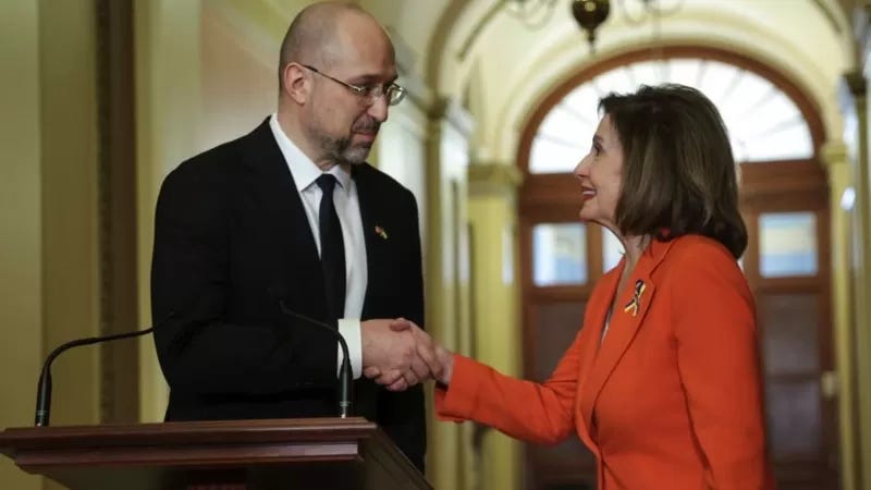 Denys Shmyhal with Nansi Pelosi during his visit to Washington D.C. in April 2022. © Getty Images