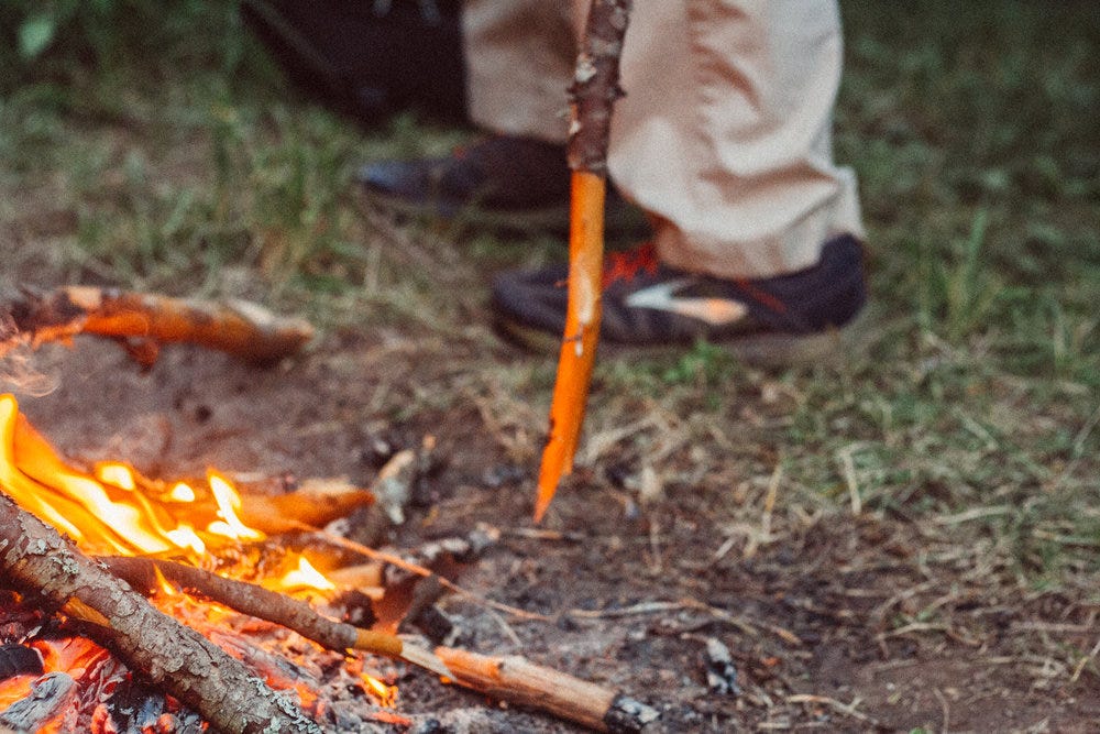 evening fires were spent telling stories while boiling bark for our bark-tan liqueur, and smoking hides.