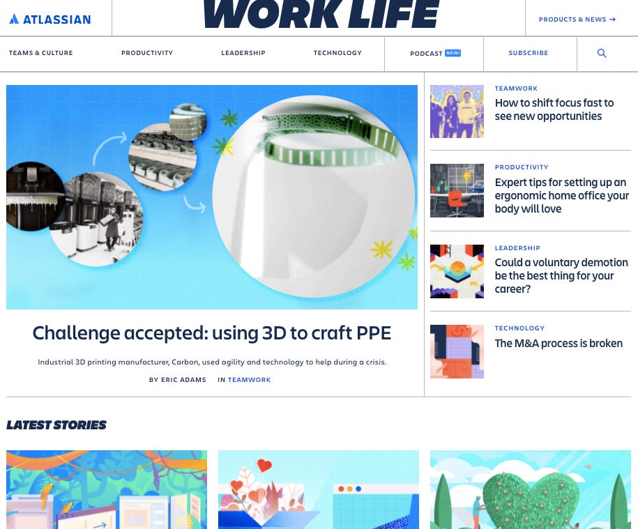 Blog homepage from Atlassian