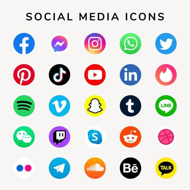 Vector de iconos de redes sociales con logotipos de facebook, instagram, twitter, tiktok, youtube vector gratuito