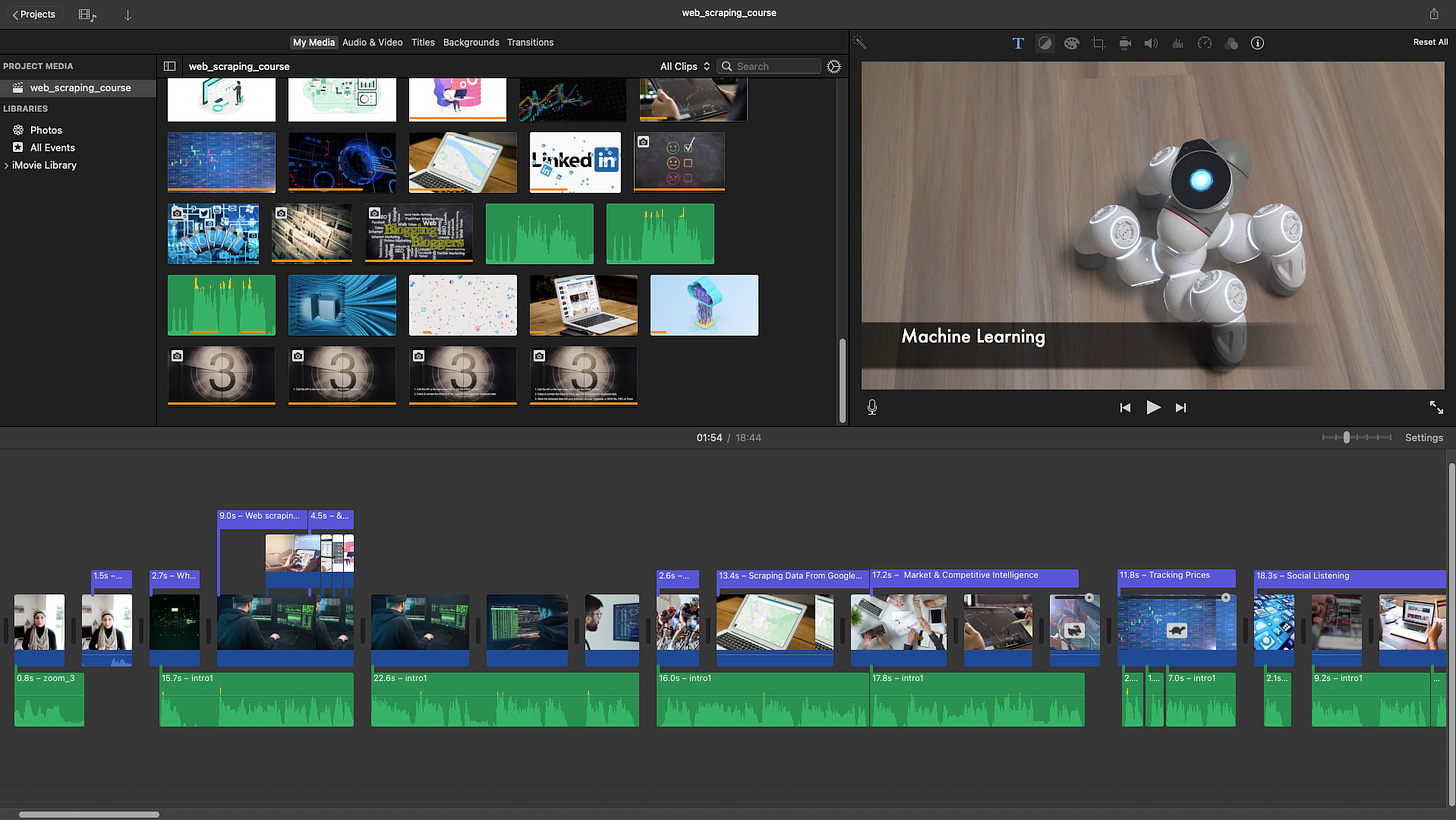 Screenshot of my video editing process