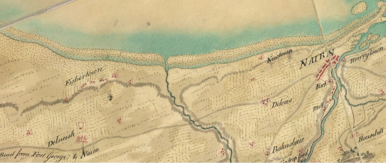 c.1750 map of Nairn and its western environs by General Roy