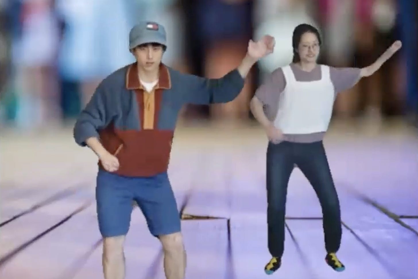 Two people dancing on a wooden floor. The image is AI-generated using Adobe’s latest prototype.