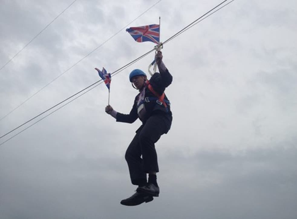 Boris runs out of zip: Mayor of London gets stuck on zip wire after  publicity stunt goes wrong | The Independent | The Independent