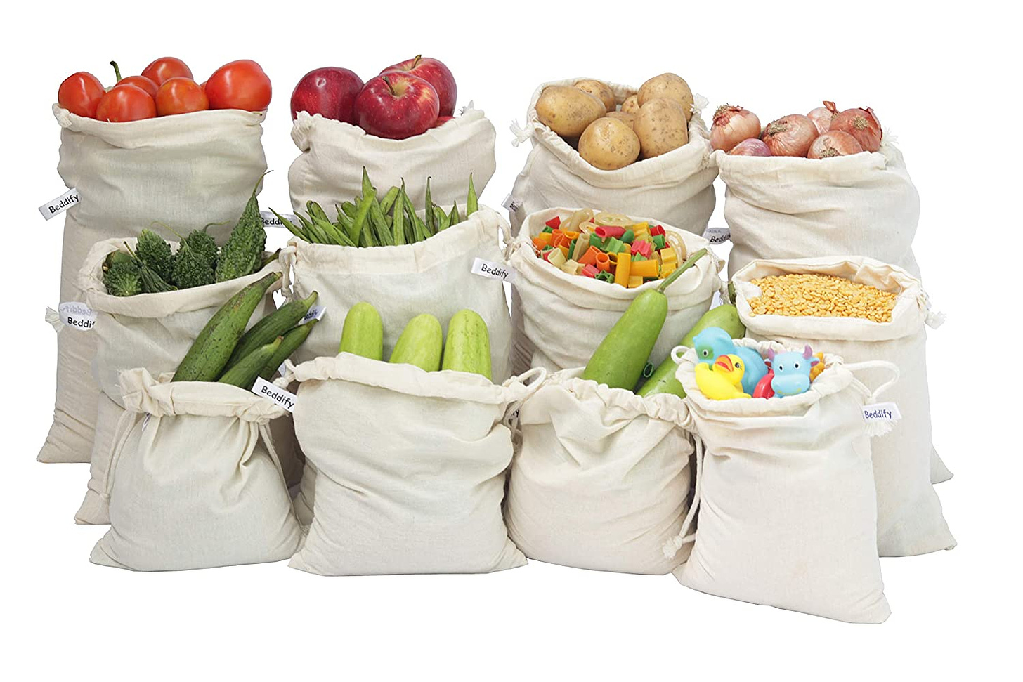 Buy Beddify 100% Cotton Set of 12 Reusable Fridge Storage Bags for  Vegetables and Fruits Premium Quality Multipurpose Eco Friendly Bags (4  Large, 4 Medium & 4 Small Size Bags) Online at