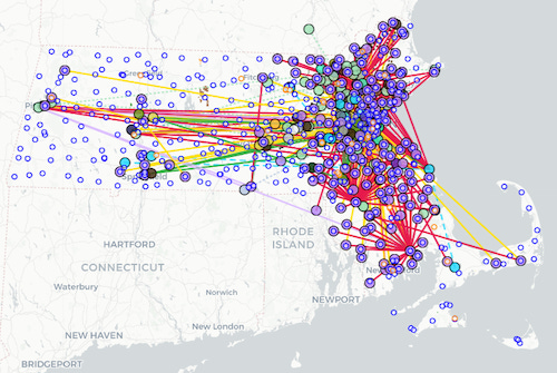 Screenshot of the Mapping Project's map (geographical view).