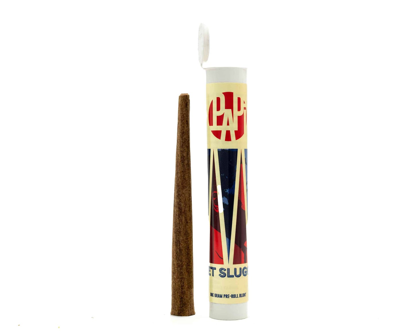 A pictue of Big Papi's new blunt product, siting upright next to its packaging. 