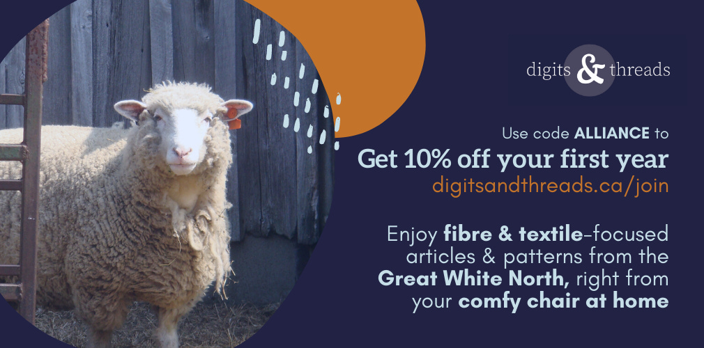 A sheep peers at you along with text introducing Digits & Threads and offering a 10% discount using the code ALLIANCE.