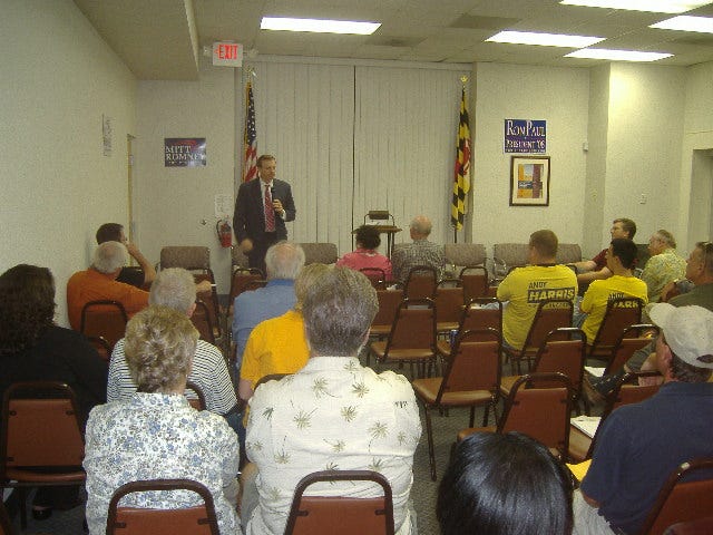 First to speak was Congressional candidate and Arnold resident Joe Arminio. This gives you a little idea of the crowd as well.