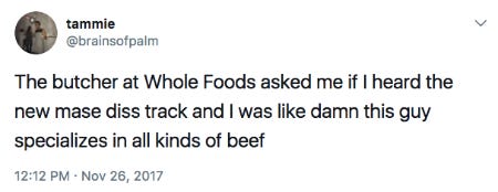 Screenshot of a funny tweet about a butcher