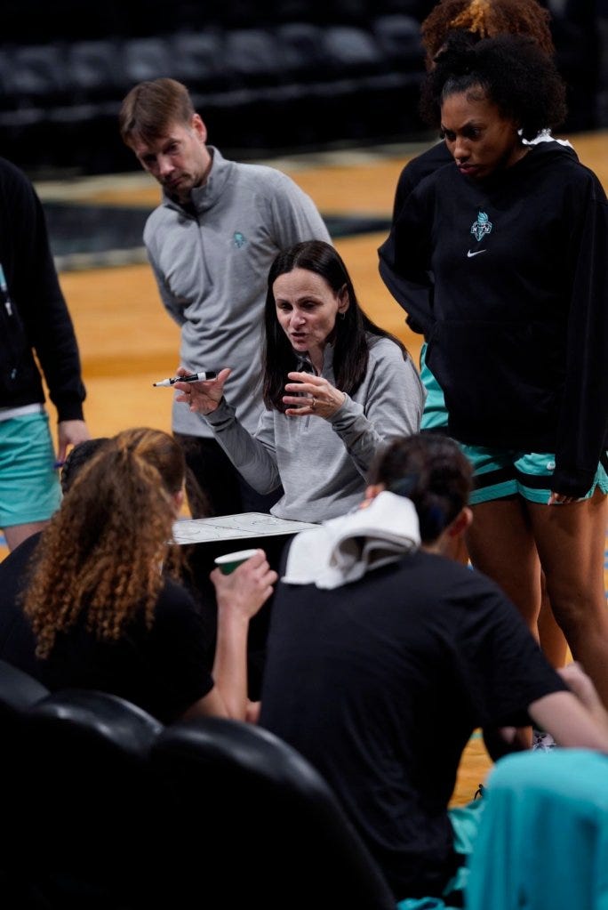 Sandy Brondello coaches the New York Liberty during their open scrimmage on Saturday. Photo Credit: Josh Sawyer