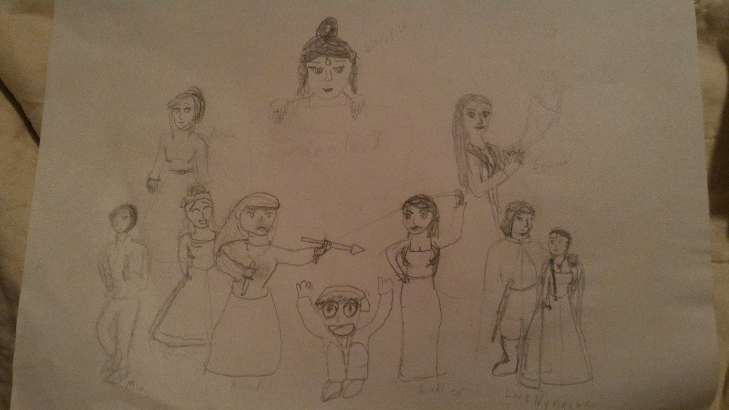 A drawing showing ten characters from the Wheel of Time