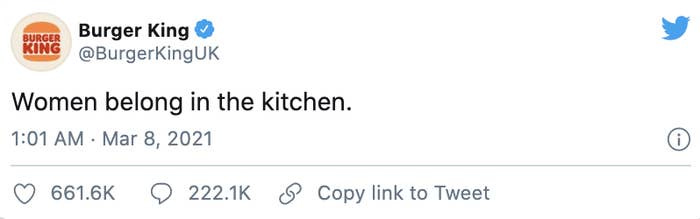 The tweet says, &quot;Women belong in the kitchen&quot;