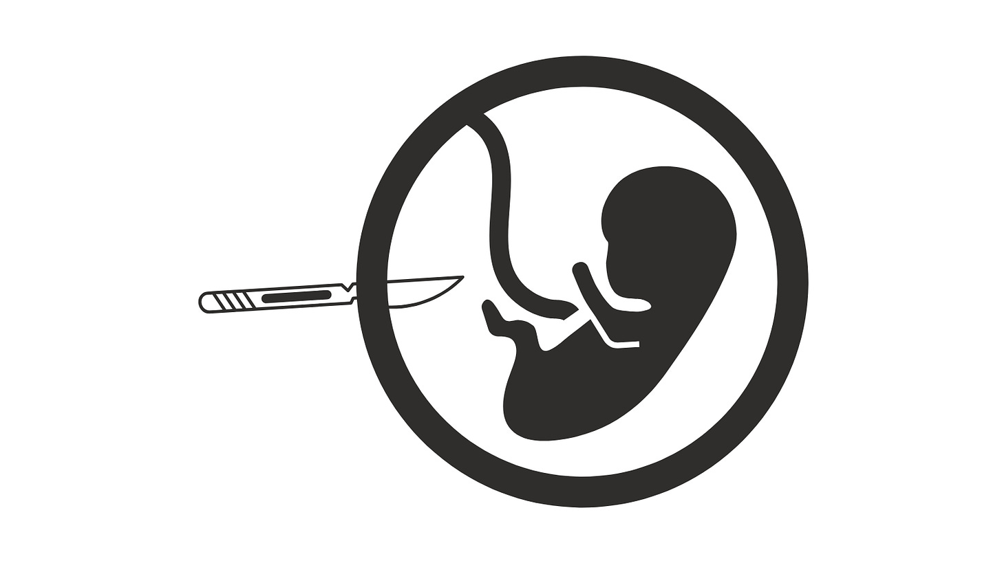 Graphic of baby in a womb with a scalpel making an incision