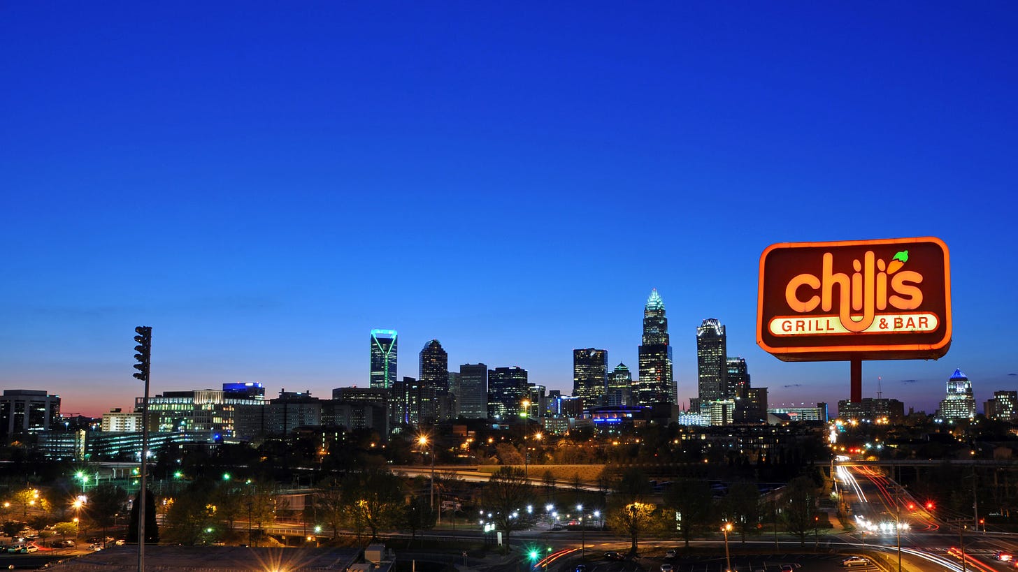 charlotte skyline with chili's sign