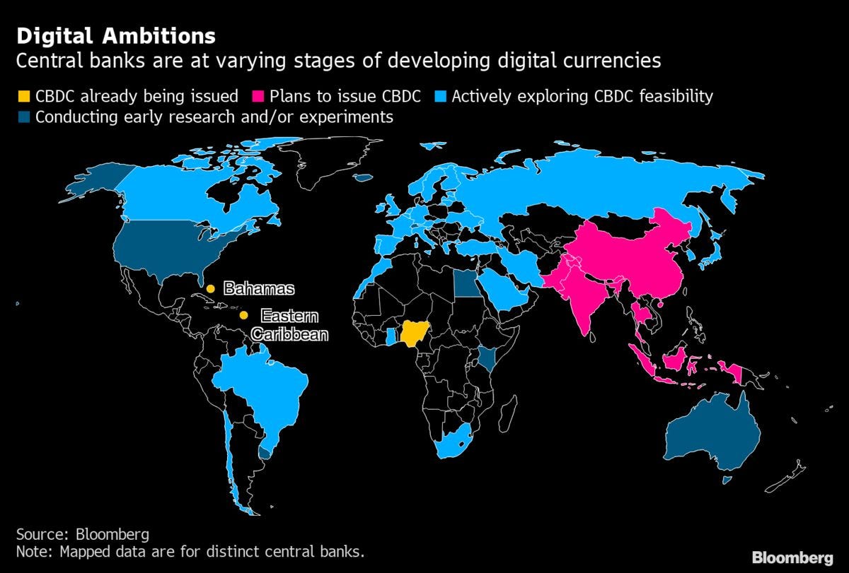 Map of Countries With Digital Currency or Plans to Issue Electronic Money -  Bloomberg