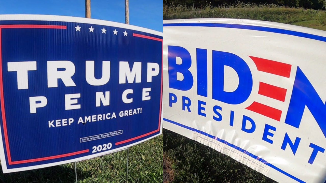 Just be kind:' President Trump, Joe Biden campaign signs, flags vandalized  in Waukesha County