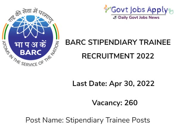 BARC Stipendiary Trainee Notification 2022