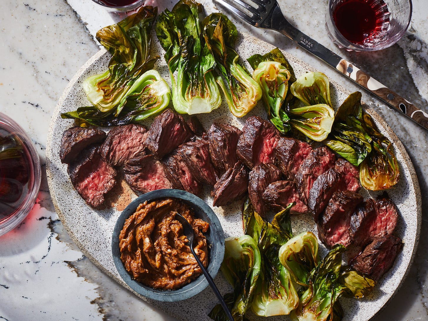 Sheet Pan Hanger Steak and Bok Choy with Lemon-Miso Butter 