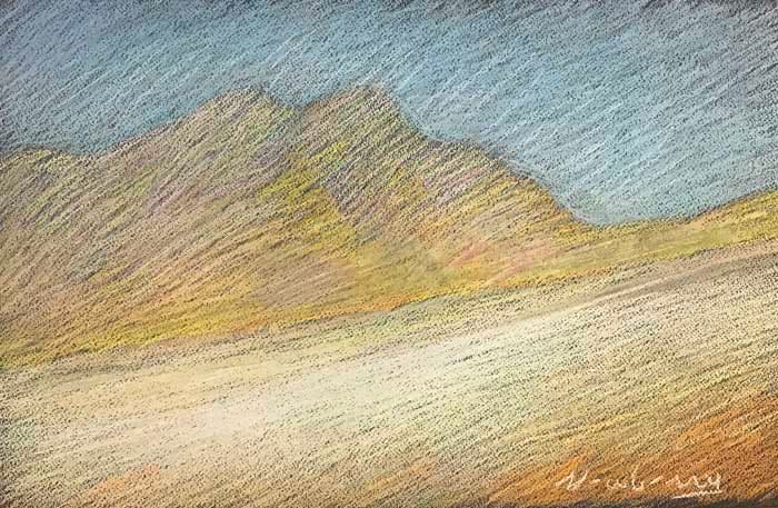Newberry, landscape pastel, recreating the brightness of daylight through color theory.