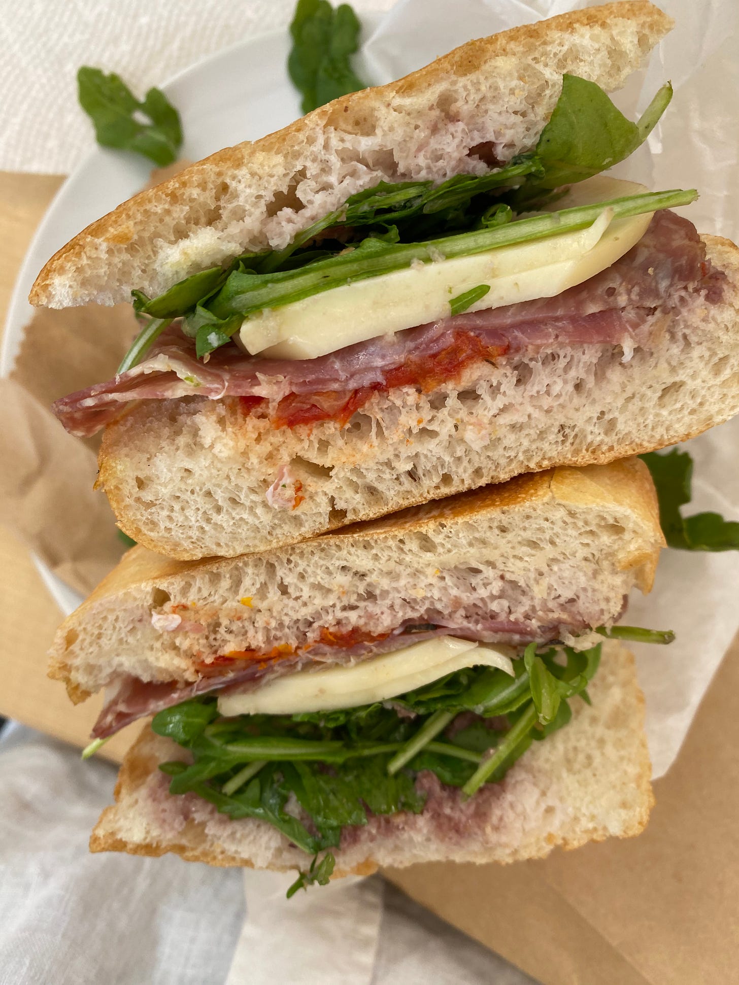 Cross section of italian sandwich at Sfilatino in New York