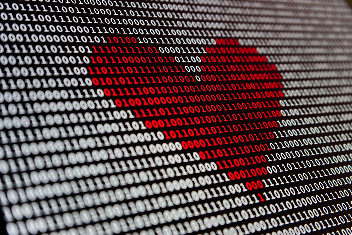 Red heart made out of binary digits by Alexander Shin