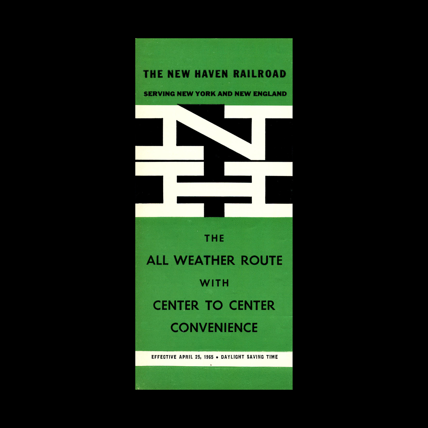 Herbert Matter's 1954 logo and route guide and timetable for New Haven Railroad.