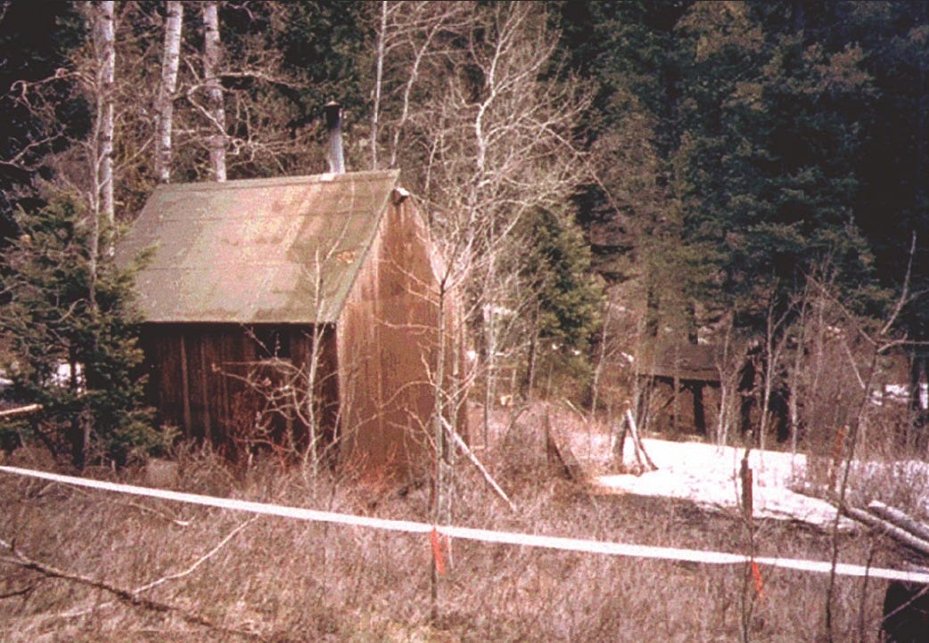 Cabin of Theodore Kaczynski, the Unabomber, in the woods of Montana, where he was arrested on April 3, 1996.