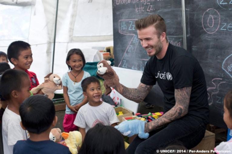 David Beckham urges support for children in crises around the world.