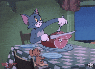 tom sharing a slice of meat with jerry