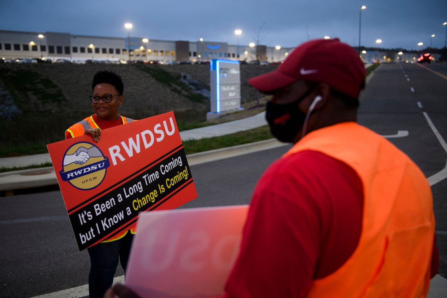 Union organizers drummed up support outside the Amazon warehouse in Bessemer, Ala., last month.