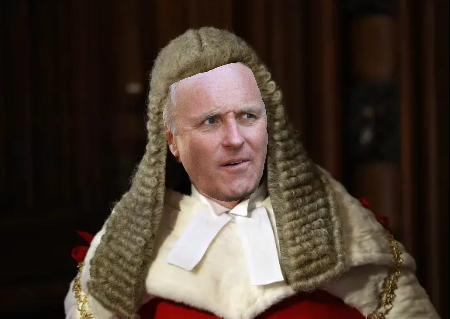 An extremely badly made picture of Paul Dacre as a judge