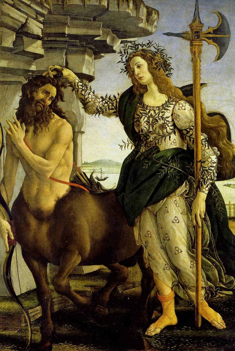 Athene and the Centaur another of Botticelli&#39;s mythological paintings.