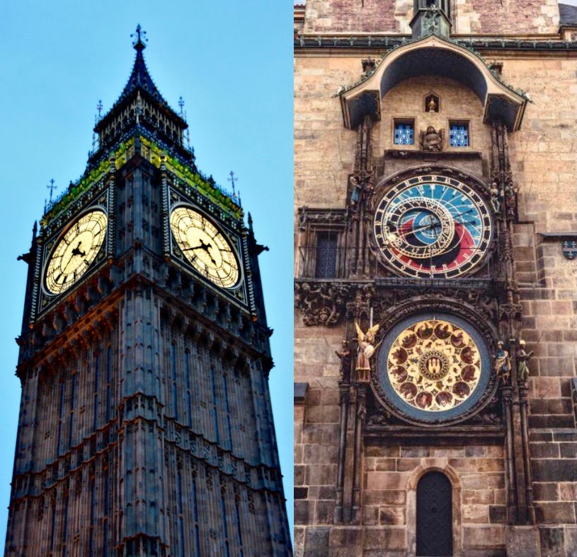 London’s Big Ben and Prague’s Astronomical Clock