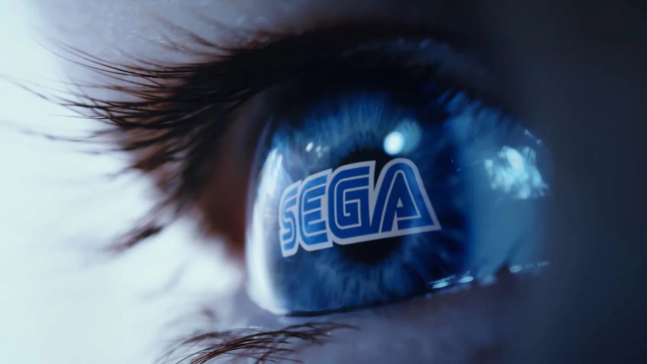 The Sega logo superimposed on a human eyeball