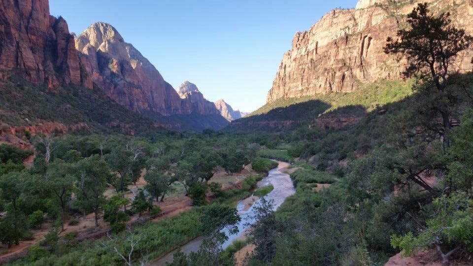 The Virgin River in Zion National Park. I ate breakfast from this spot, giving me time to reflect on pain, life, connecting
