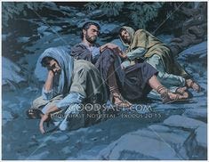 The disciples are sleeping while Jesus is praying on the Mt. of Olives.