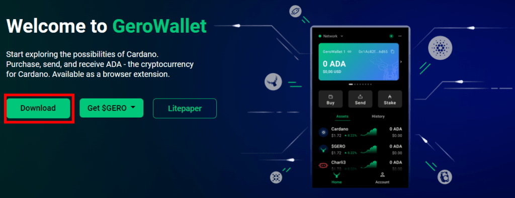 The Gero Wallet Home page