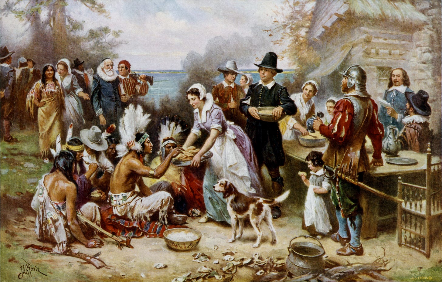 The first Thanksgiving 1621, by J.L.G. Ferris.