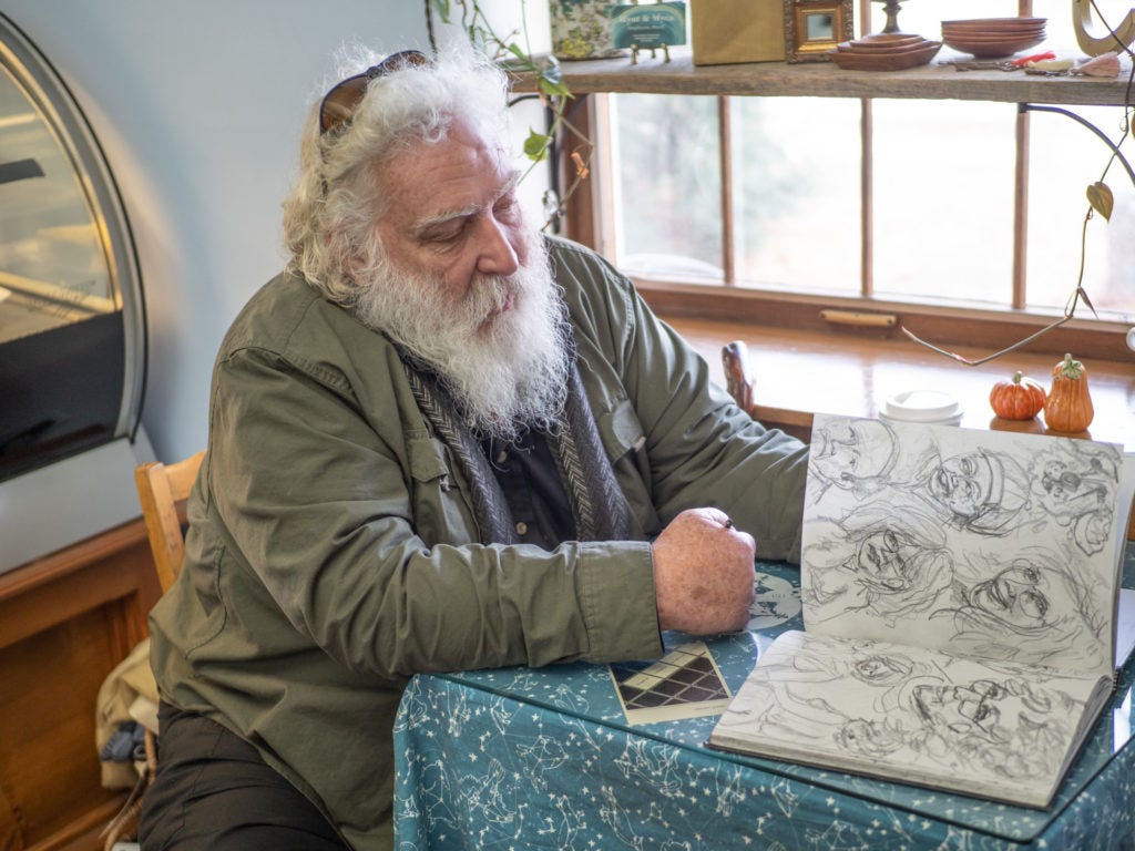 Kurt Bosworth with his sketchbook at Aesop's Tables