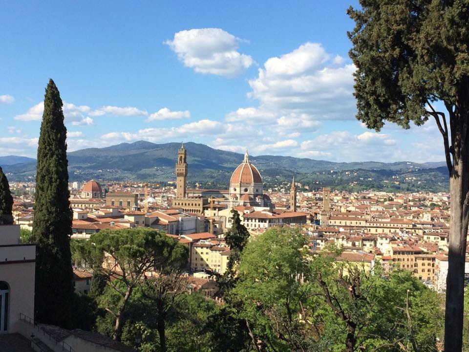 Panorama view of Florence, Italy from the Boboli Gardens. The cupola of the Duomo can be seen in the distance.