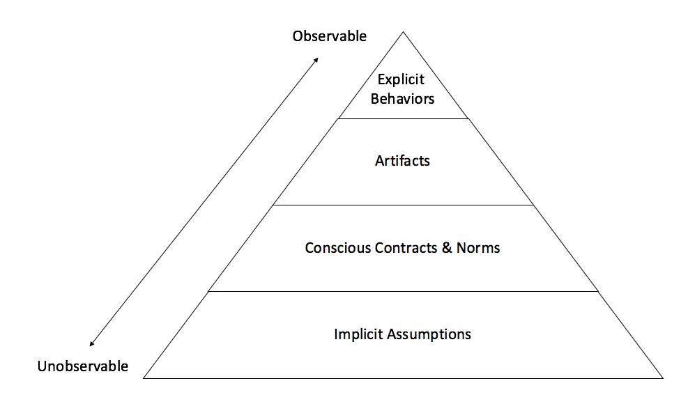 bservable 
Explicit 
Behaviors 
Artifacts 
Conscious Contracts & Norms 
Implici